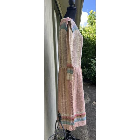 Susan Neal Sz S Pink/Tan Handwoven Stripe Funky Art-to-Wear Fiber Artist Dress - Picture 4 of 8